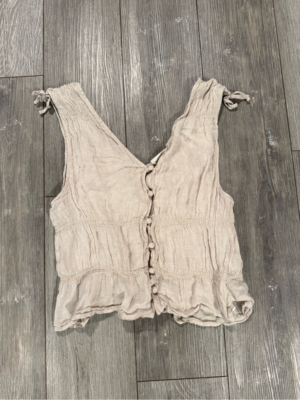 Cynthia Rowley 100% Linen Smocked Tank Top, Beige Neutral Women’s XL